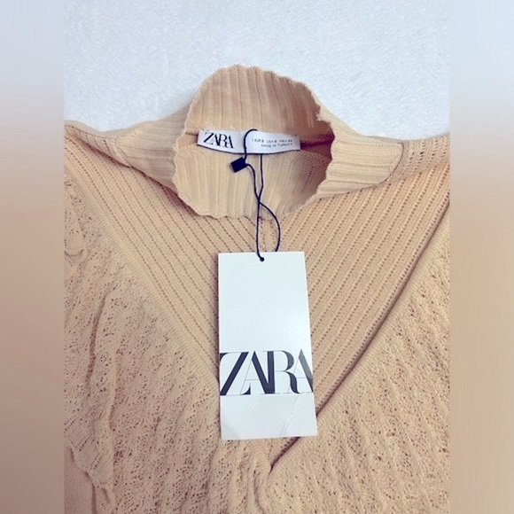 Zara Dollette knit long ruffle sleeve blouse Sz small beige/tan NWT! - Picture 5 of 14